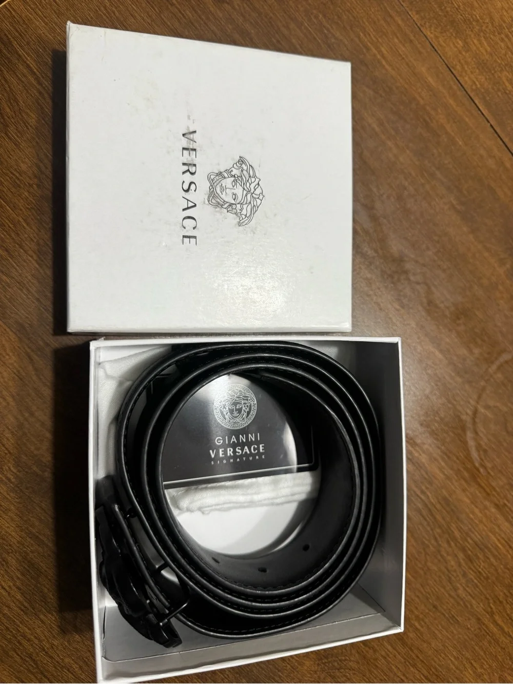 Versace Black Embossed Medusa Leather Belt with Black Medusa Buckle